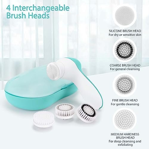 Rechargeable Facial Cleansing Spin Brush Set with 4 Exfoliating Brush Heads - Complete Face Spa System by CLSEVXY - Waterproof Face Scrubber for Gentle Exfoliation and Deep Scrubbing Avelisse