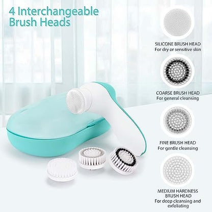 Rechargeable Facial Cleansing Spin Brush Set with 4 Exfoliating Brush Heads - Complete Face Spa System by CLSEVXY - Waterproof Face Scrubber for Gentle Exfoliation and Deep Scrubbing Avelisse