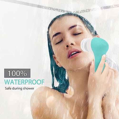 Rechargeable Facial Cleansing Spin Brush Set with 4 Exfoliating Brush Heads - Complete Face Spa System by CLSEVXY - Waterproof Face Scrubber for Gentle Exfoliation and Deep Scrubbing Avelisse