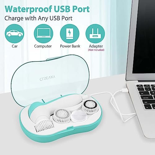 Rechargeable Facial Cleansing Spin Brush Set with 4 Exfoliating Brush Heads - Complete Face Spa System by CLSEVXY - Waterproof Face Scrubber for Gentle Exfoliation and Deep Scrubbing Avelisse