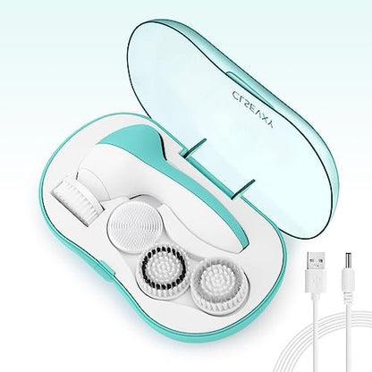 Rechargeable Facial Cleansing Spin Brush Set with 4 Exfoliating Brush Heads - Complete Face Spa System by CLSEVXY - Waterproof Face Scrubber for Gentle Exfoliation and Deep Scrubbing Avelisse