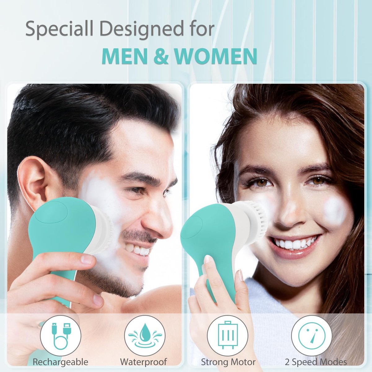 Rechargeable Facial Cleansing Spin Brush Set with 4 Exfoliating Brush Heads - Complete Face Spa System by CLSEVXY - Waterproof Face Scrubber for Gentle Exfoliation and Deep Scrubbing Avelisse