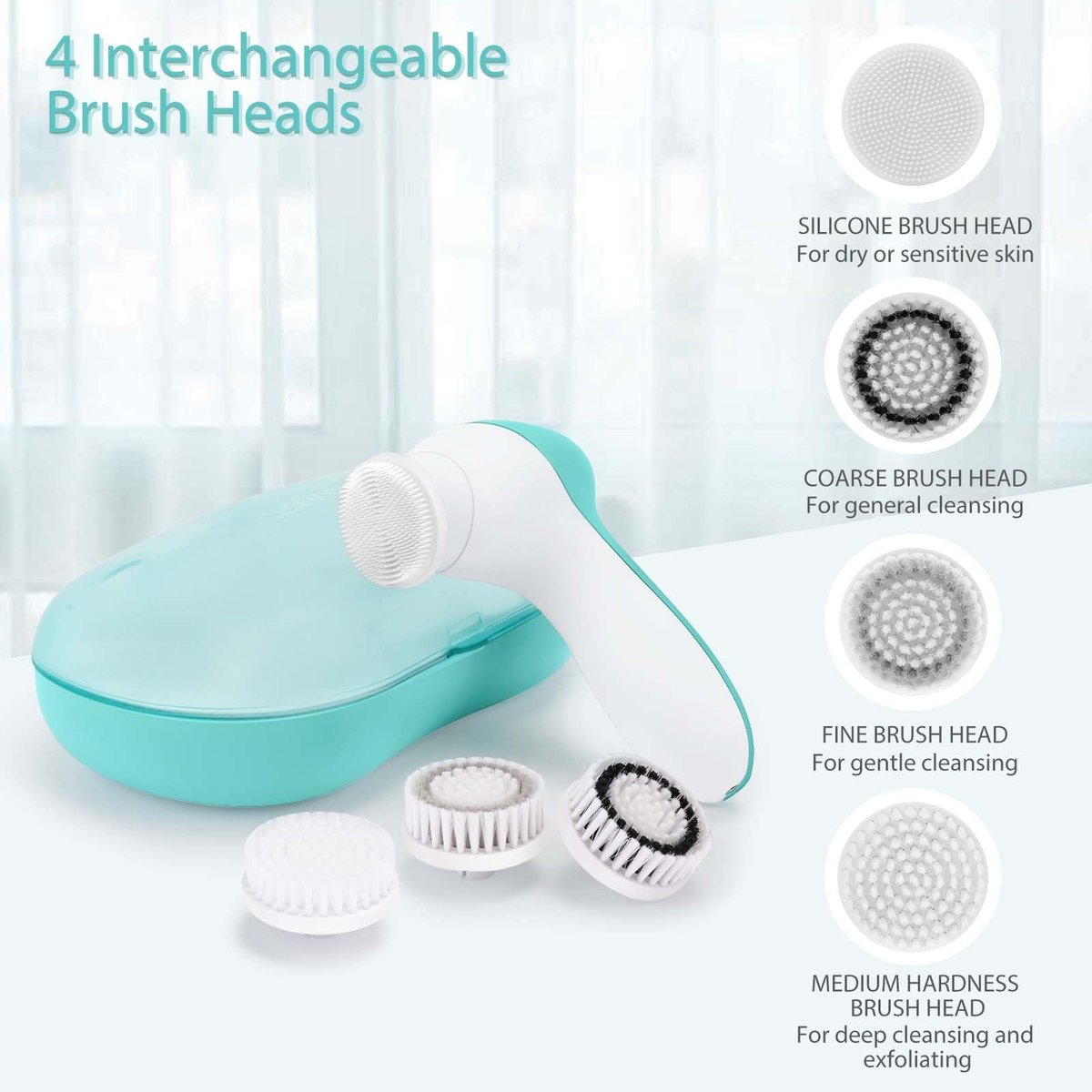 Rechargeable Facial Cleansing Spin Brush Set with 4 Exfoliating Brush Heads - Complete Face Spa System by CLSEVXY - Waterproof Face Scrubber for Gentle Exfoliation and Deep Scrubbing Avelisse