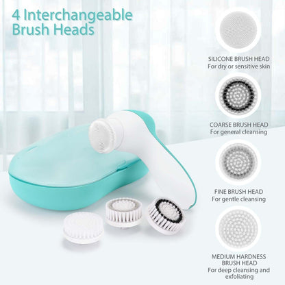 Rechargeable Facial Cleansing Spin Brush Set with 4 Exfoliating Brush Heads - Complete Face Spa System by CLSEVXY - Waterproof Face Scrubber for Gentle Exfoliation and Deep Scrubbing Avelisse