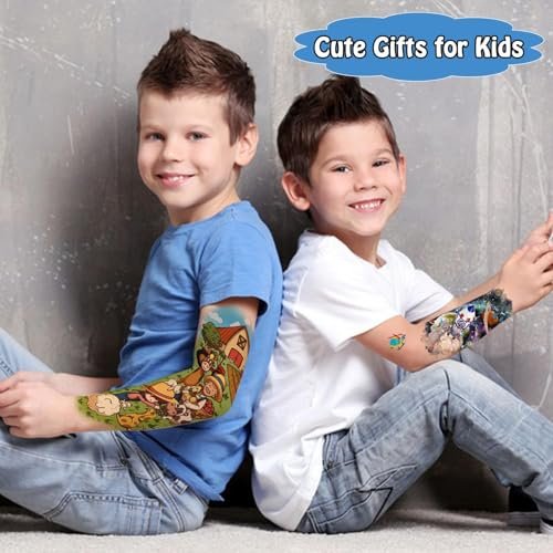 Partywind 66 Sheets Kids Full & Half Arm Temporary Tattoos Sleeves – Dinosaur, Pirate, Cars, Butterfly, Mermaid Tattoos for Boys and Girls, Party Supplies - görsel 4