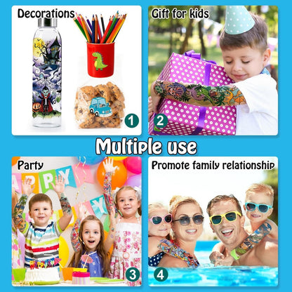 Partywind 66 Sheets Kids Full & Half Arm Temporary Tattoos Sleeves – Dinosaur, Pirate, Cars, Butterfly, Mermaid Tattoos for Boys and Girls, Party Supplies