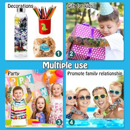 Partywind 66 Sheets Kids Full & Half Arm Temporary Tattoos Sleeves – Dinosaur, Pirate, Cars, Butterfly, Mermaid Tattoos for Boys and Girls, Party Supplies