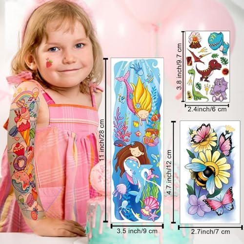Partywind 66 Sheets Kids Full & Half Arm Temporary Tattoos Sleeves – Dinosaur, Pirate, Cars, Butterfly, Mermaid Tattoos for Boys and Girls, Party Supplies - görsel 10