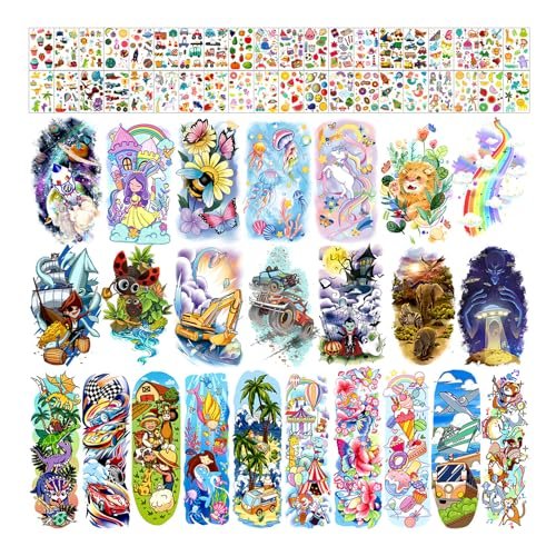 Partywind 66 Sheets Kids Full & Half Arm Temporary Tattoos Sleeves – Dinosaur, Pirate, Cars, Butterfly, Mermaid Tattoos for Boys and Girls, Party Supplies - görsel 2