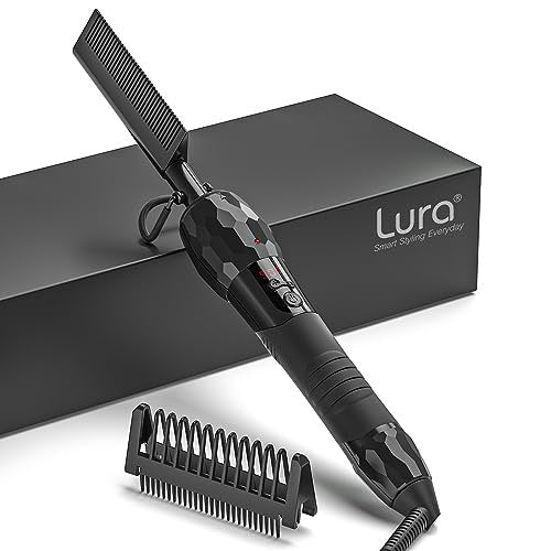 LURA 180°F-500°F Electric Hot Comb Straightener for Lace Front Wigs and African American Hair, Digital Display, Pressing Comb for Black Women Avelisse