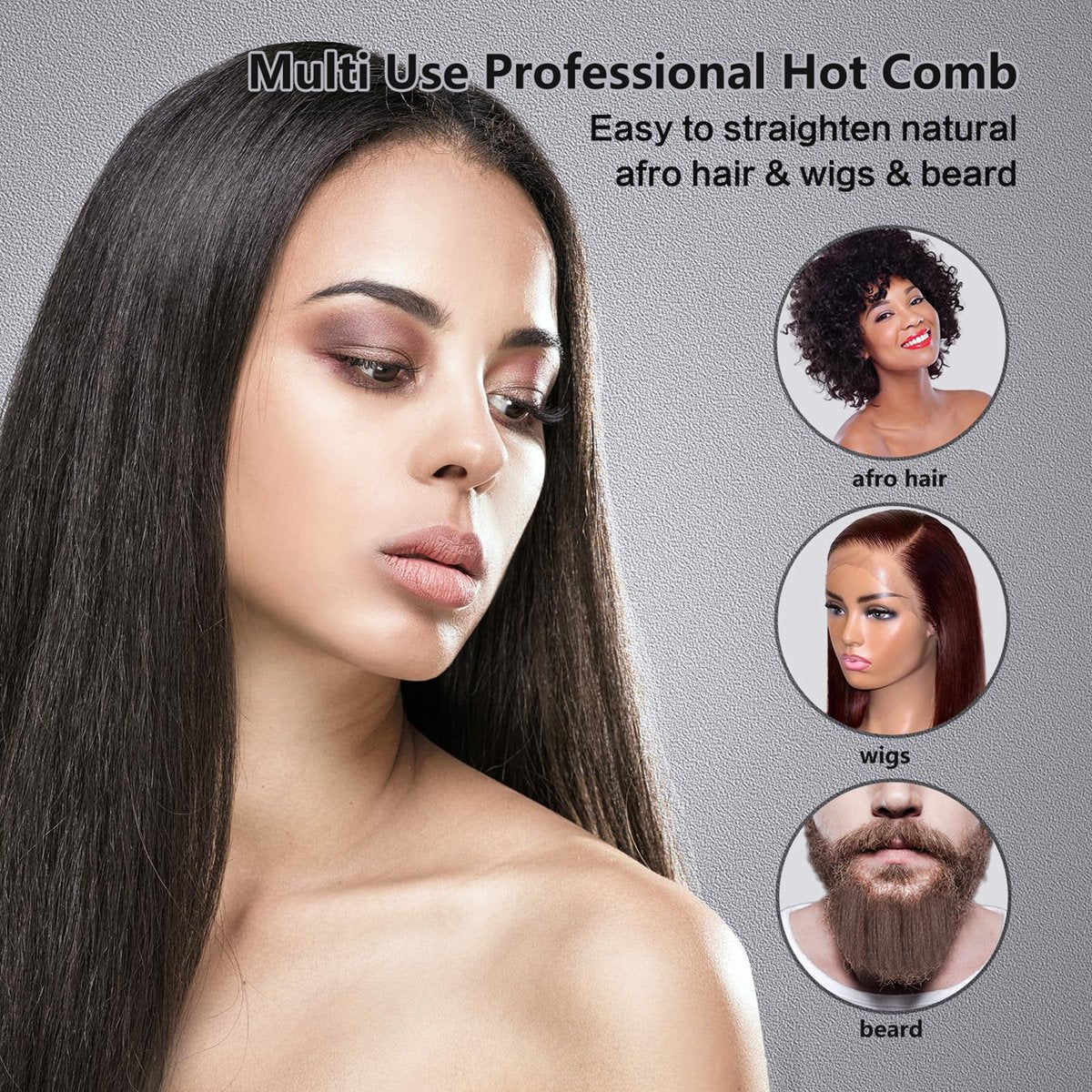 LURA 180°F-500°F Electric Hot Comb Straightener for Lace Front Wigs and African American Hair, Digital Display, Pressing Comb for Black Women Avelisse