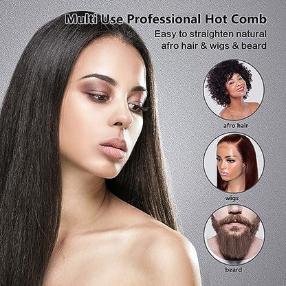LURA 180°F-500°F Electric Hot Comb Straightener for Lace Front Wigs and African American Hair, Digital Display, Pressing Comb for Black Women Avelisse