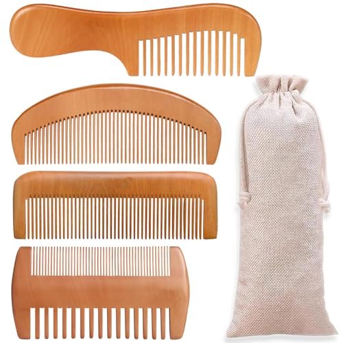 4-Piece Natural Bamboo Comb Set for Women & Men – Wide Tooth Detangling, Beard & Labor Combs for Curly, Thick, Wavy Hair with Gift Bag - görsel 2