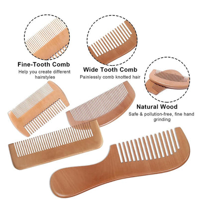 4-Piece Natural Bamboo Comb Set for Women & Men – Wide Tooth Detangling, Beard & Labor Combs for Curly, Thick, Wavy Hair with Gift Bag