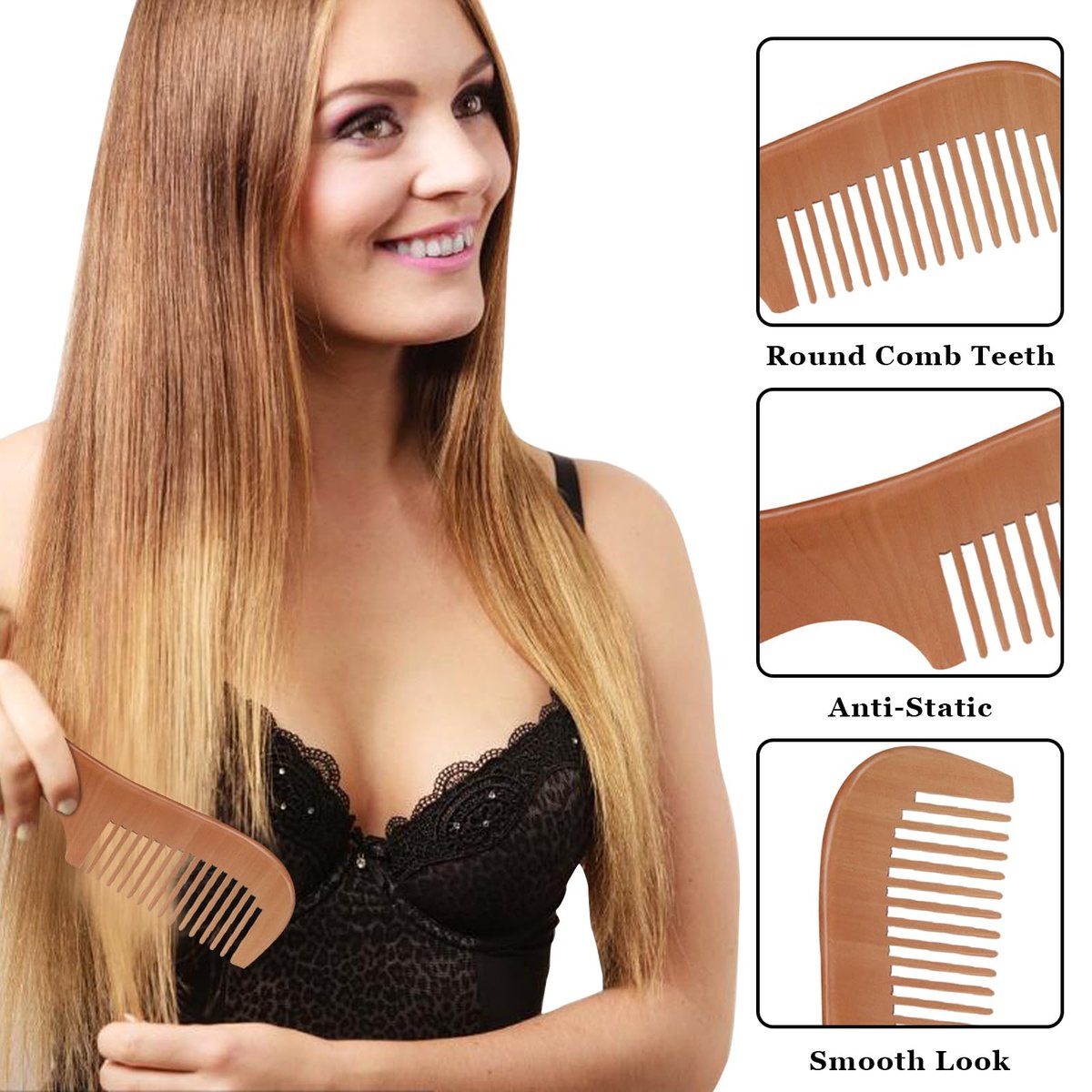 4-Piece Natural Bamboo Comb Set for Women & Men – Wide Tooth Detangling, Beard & Labor Combs for Curly, Thick, Wavy Hair with Gift Bag - görsel 13