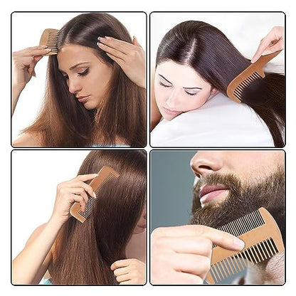 4-Piece Natural Bamboo Comb Set for Women & Men – Wide Tooth Detangling, Beard & Labor Combs for Curly, Thick, Wavy Hair with Gift Bag