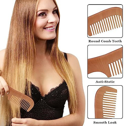 4-Piece Natural Bamboo Comb Set for Women & Men – Wide Tooth Detangling, Beard & Labor Combs for Curly, Thick, Wavy Hair with Gift Bag
