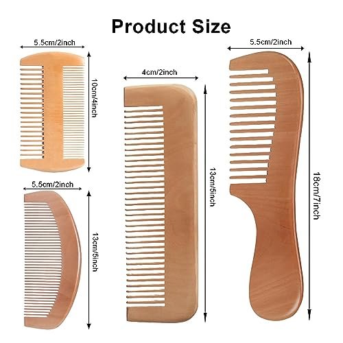 4-Piece Natural Bamboo Comb Set for Women & Men – Wide Tooth Detangling, Beard & Labor Combs for Curly, Thick, Wavy Hair with Gift Bag - görsel 4