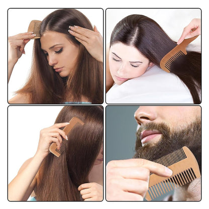 4-Piece Natural Bamboo Comb Set for Women & Men – Wide Tooth Detangling, Beard & Labor Combs for Curly, Thick, Wavy Hair with Gift Bag