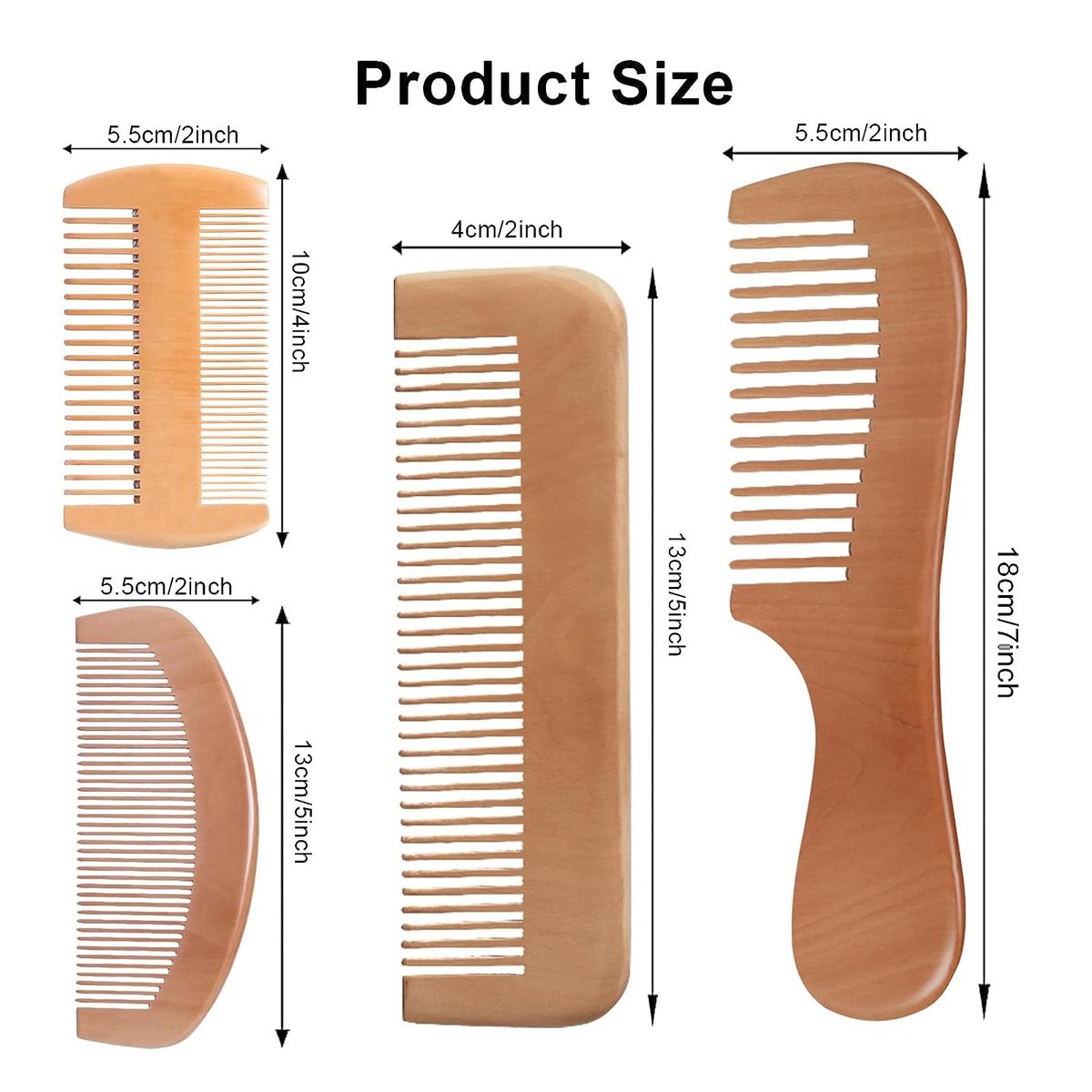 4-Piece Natural Bamboo Comb Set for Women & Men – Wide Tooth Detangling, Beard & Labor Combs for Curly, Thick, Wavy Hair with Gift Bag - görsel 3