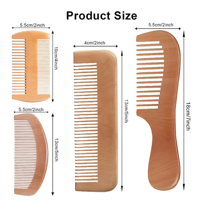 4-Piece Natural Bamboo Comb Set for Women & Men – Wide Tooth Detangling, Beard & Labor Combs for Curly, Thick, Wavy Hair with Gift Bag