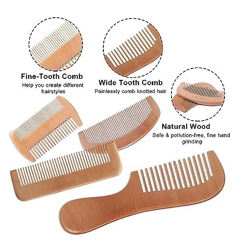 4-Piece Natural Bamboo Comb Set for Women & Men – Wide Tooth Detangling, Beard & Labor Combs for Curly, Thick, Wavy Hair with Gift Bag - görsel 6