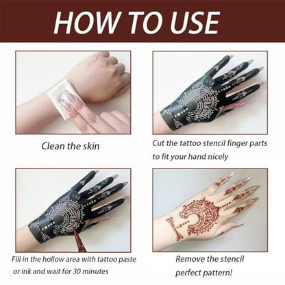 24 Sheets Henna Tattoo Stencils Kit - Indian Arabian Temporary Mehndi Templates for Hands