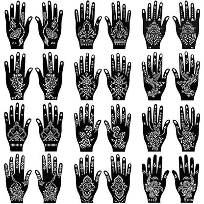 24 Sheets Henna Tattoo Stencils Kit - Indian Arabian Temporary Mehndi Templates for Hands