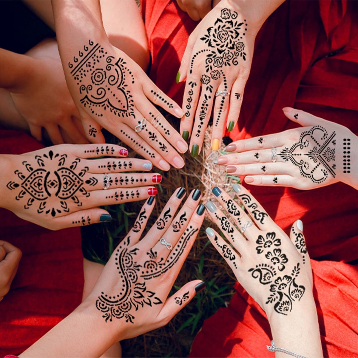 24 Sheets Henna Tattoo Stencils Kit - Indian Arabian Temporary Mehndi Templates for Hands - görsel 4