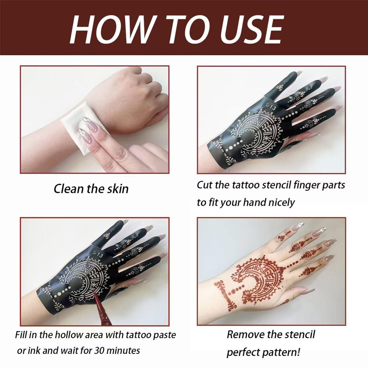 24 Sheets Henna Tattoo Stencils Kit - Indian Arabian Temporary Mehndi Templates for Hands - görsel 12