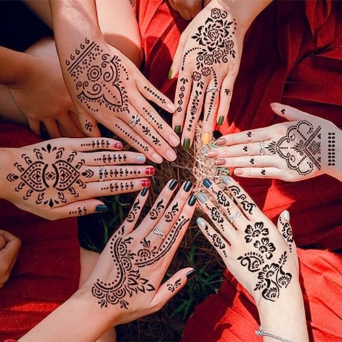 24 Sheets Henna Tattoo Stencils Kit - Indian Arabian Temporary Mehndi Templates for Hands - görsel 3