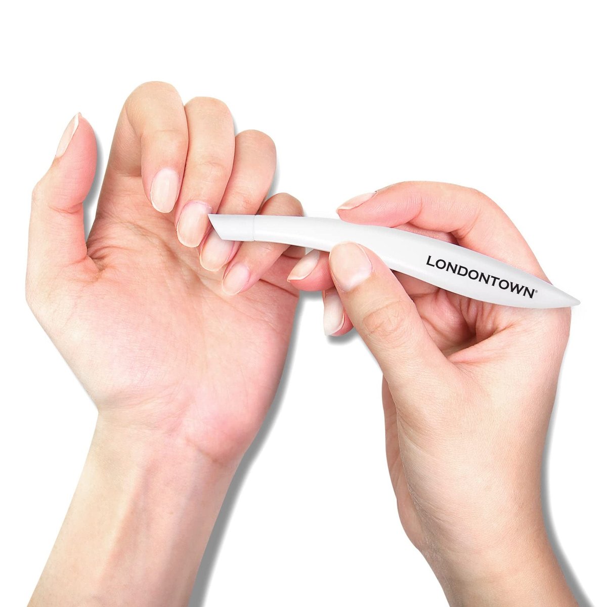 LONDONTOWN Cuticle Pusher Tool with Rubber Finish Tip Bevel Edge - Professional Grade Plastic Precision Fingertip Nail Scrapper Manicure Stick Avelisse