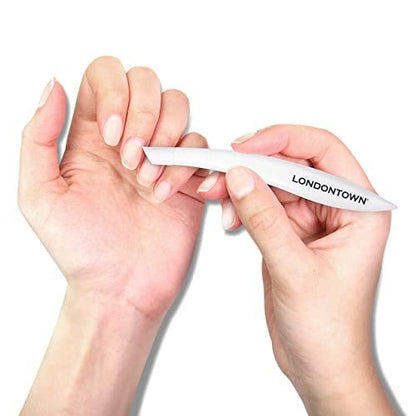 LONDONTOWN Cuticle Pusher Tool with Rubber Finish Tip Bevel Edge - Professional Grade Plastic Precision Fingertip Nail Scrapper Manicure Stick Avelisse