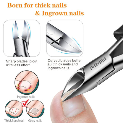 RIMEI Professional Toenail Clippers for Thick & Ingrown Nails – Podiatrist Recommended, Stainless Steel Curved Blade for Men & Seniors