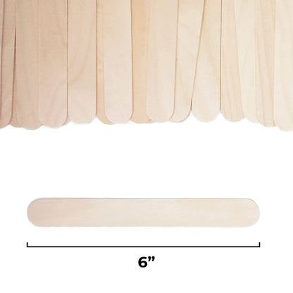 Makerstep 6 Inch Jumbo Wooden Multi-Purpose Wax Sticks 100 Pack - Large Popsicle Sticks, Applicator Spatulas for Waxing, Hair Removal, Crafts, Ice Cream