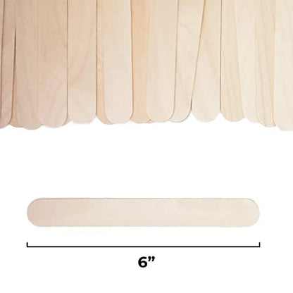 Makerstep 6 Inch Jumbo Wooden Multi-Purpose Wax Sticks 100 Pack - Large Popsicle Sticks, Applicator Spatulas for Waxing, Hair Removal, Crafts, Ice Cream