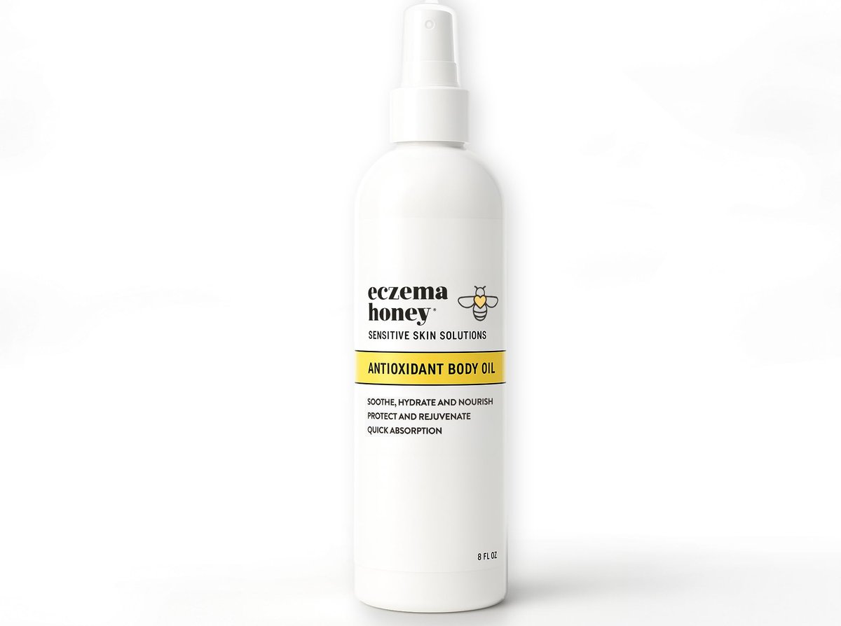ECZEMA HONEY Antioxidant Body Oil - After Shower All Over Body Oil Spray for Skin - Eczema-Prone & Sensitive Moisturizing Skin Oil - Unscented Body Oils for Women, Men & Kids (8 Fl Oz) Avelisse