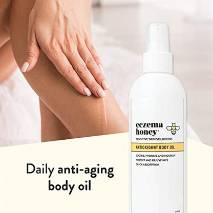 ECZEMA HONEY Antioxidant Body Oil - After Shower All Over Body Oil Spray for Skin - Eczema-Prone & Sensitive Moisturizing Skin Oil - Unscented Body Oils for Women, Men & Kids (8 Fl Oz) Avelisse