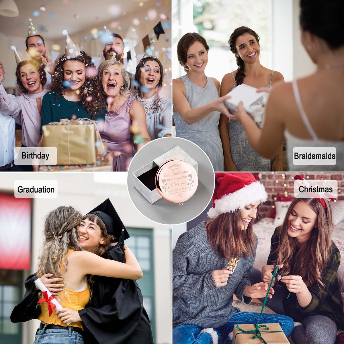 boutikpro Sister Gifts Compact Mirror - To My Beautiful Sister Rose Gold Compact Mirror for Women - görsel 11