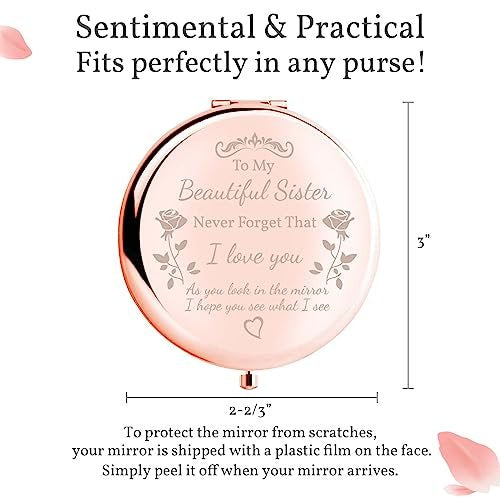 boutikpro Sister Gifts Compact Mirror - To My Beautiful Sister Rose Gold Compact Mirror for Women - görsel 10