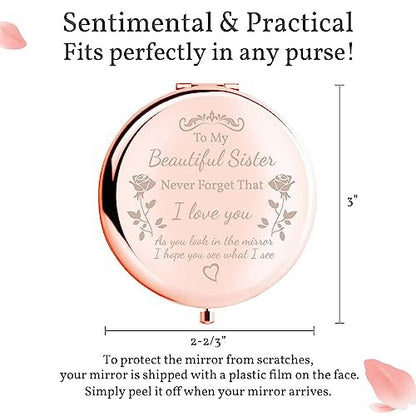 boutikpro Sister Gifts Compact Mirror - To My Beautiful Sister Rose Gold Compact Mirror for Women