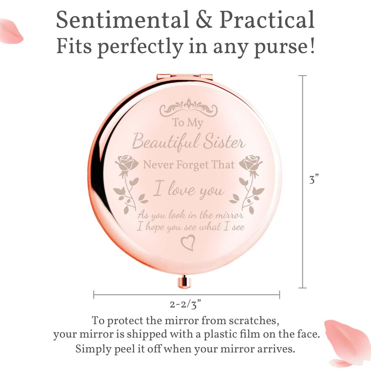 boutikpro Sister Gifts Compact Mirror - To My Beautiful Sister Rose Gold Compact Mirror for Women - görsel 9
