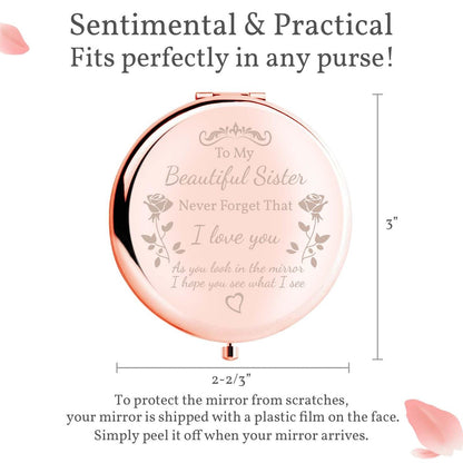 boutikpro Sister Gifts Compact Mirror - To My Beautiful Sister Rose Gold Compact Mirror for Women