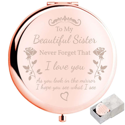 boutikpro Sister Gifts Compact Mirror - To My Beautiful Sister Rose Gold Compact Mirror for Women