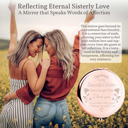 boutikpro Sister Gifts Compact Mirror - To My Beautiful Sister Rose Gold Compact Mirror for Women