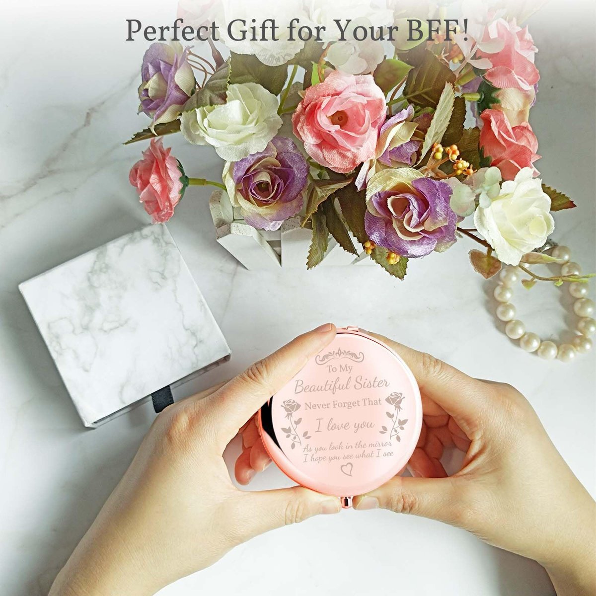 boutikpro Sister Gifts Compact Mirror - To My Beautiful Sister Rose Gold Compact Mirror for Women - görsel 3