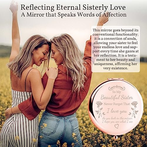 boutikpro Sister Gifts Compact Mirror - To My Beautiful Sister Rose Gold Compact Mirror for Women - görsel 6