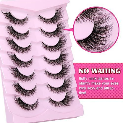 Natural Look Cat Eye False Eyelashes - Wispy Fox Eye Lashes 15mm 6D Volume Strip Lashes by PHKERATA (7 Pairs)