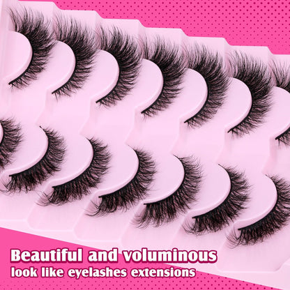 Natural Look Cat Eye False Eyelashes - Wispy Fox Eye Lashes 15mm 6D Volume Strip Lashes by PHKERATA (7 Pairs)