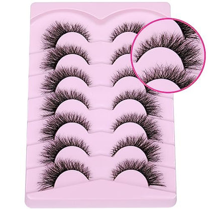 Natural Look Cat Eye False Eyelashes - Wispy Fox Eye Lashes 15mm 6D Volume Strip Lashes by PHKERATA (7 Pairs)